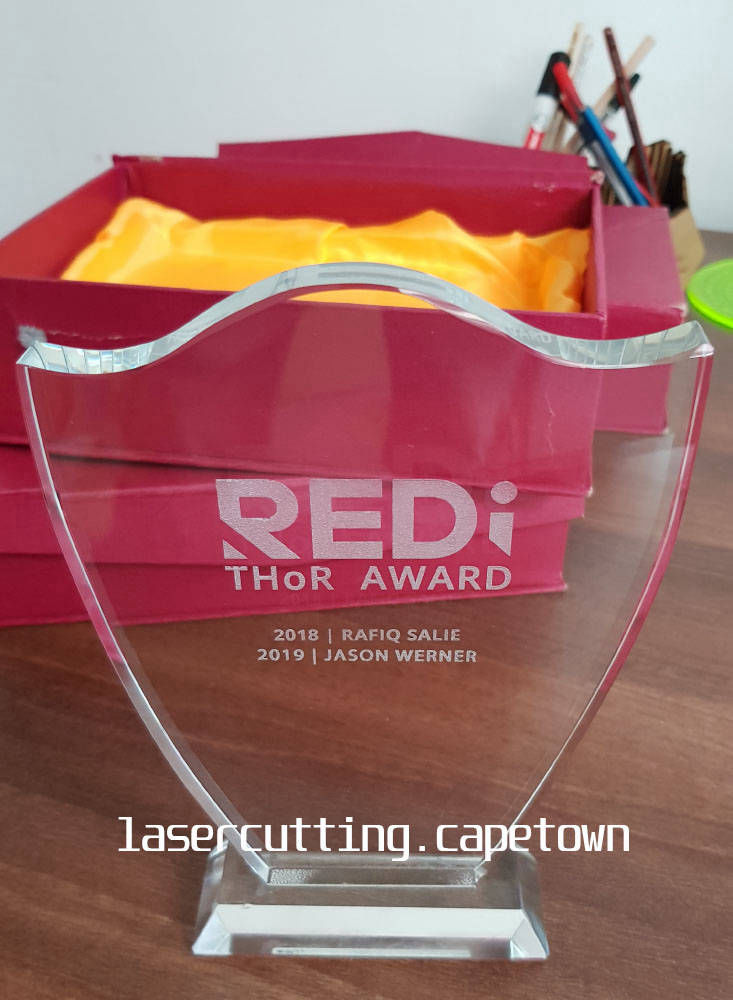 Engraved glass trophy