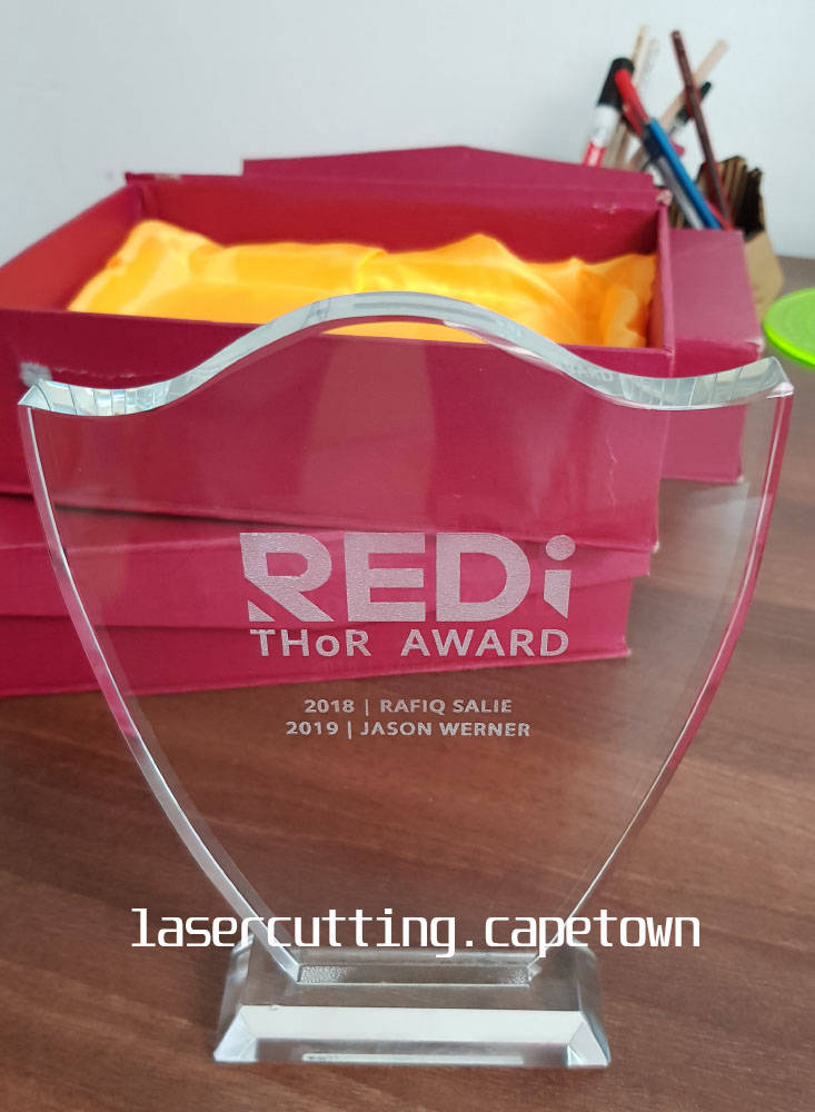 Engraved glass trophy