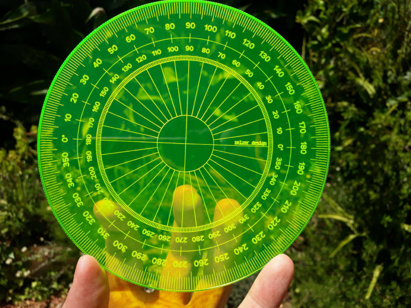 Inhouse designed 360 perspex protractor 